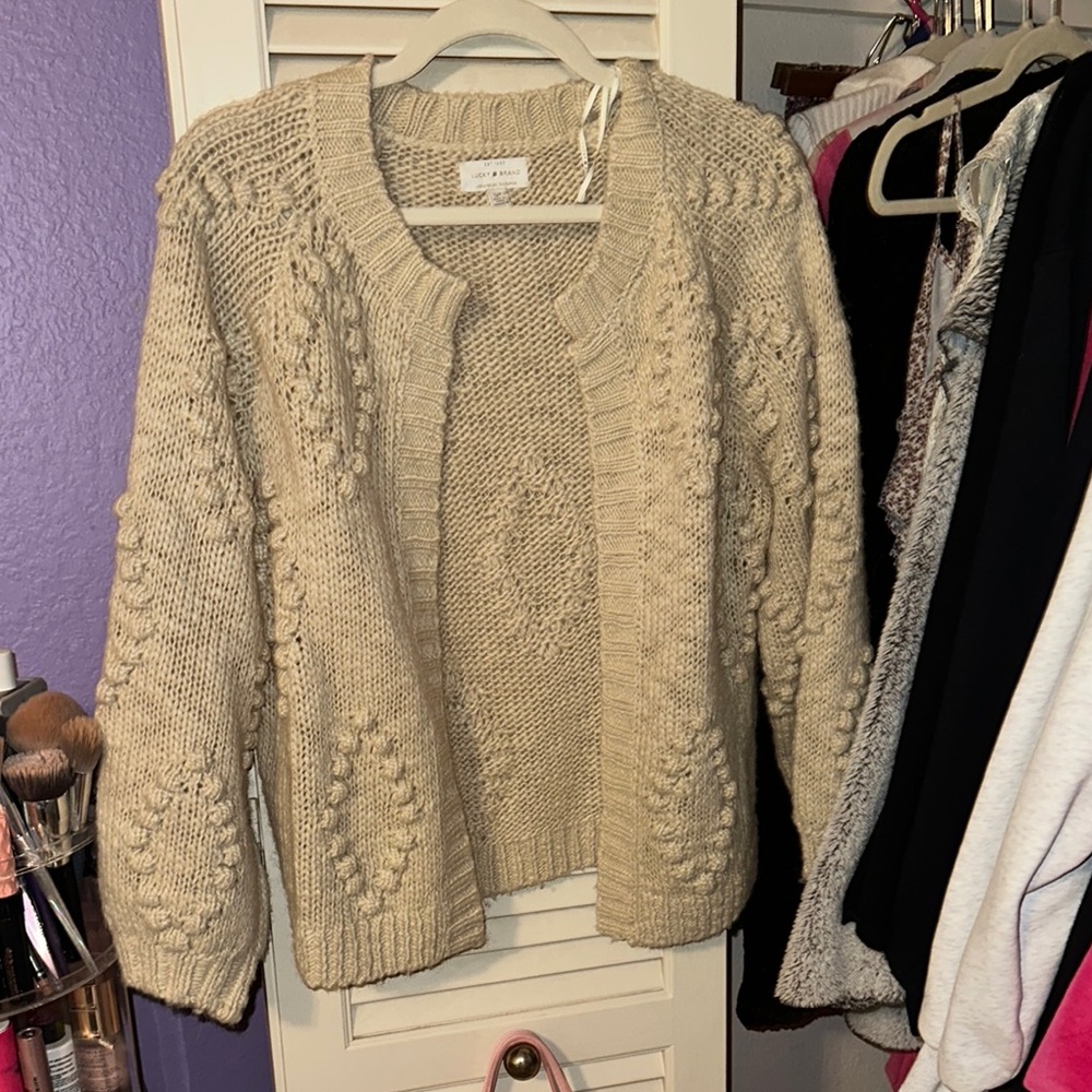 Lucky Brand Cream Cable Knit Cardigan